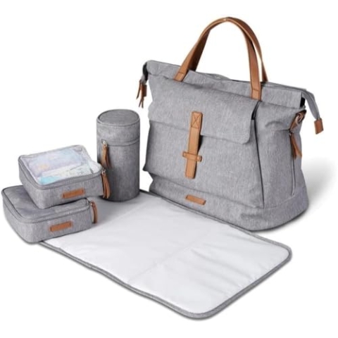 BABABING | Erin Tote Style große Baby-Wickeltasche | Mehrweg-Rucksack mit verstellbaren Schultergurten | Thermoisolierter Rucksack mit Flaschenhalter | Grau