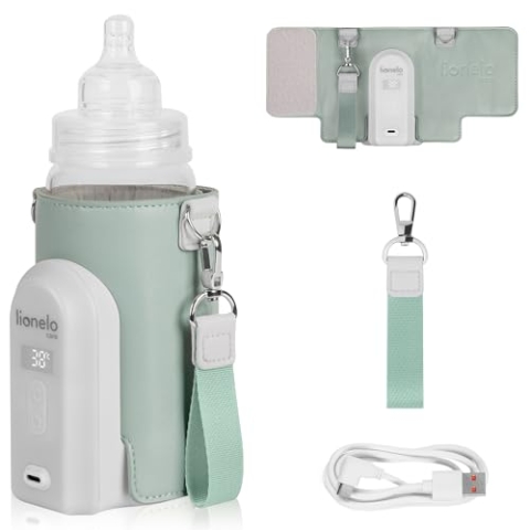 LIONELO Thermup Go Evo Tragbarer Babyflaschenwärmer, hält Flüssigkeiten warm, 5 Betriebstemperaturen von 38 bis 50o C, USB-C Aufladung, bis zu 9 Stunden Betrieb, LCD Display