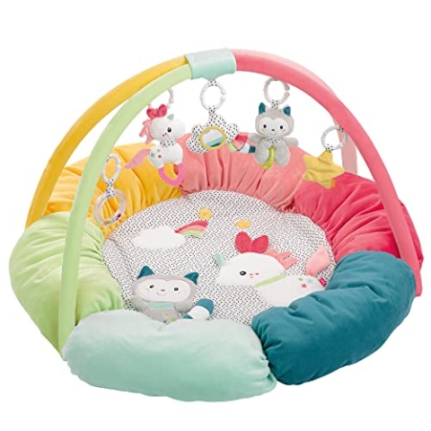 Fehn 3-D-Activity-Nest Spielbogen Aiko & Yuki – Baby Krabbeldecke rund mit 5 abnehmbaren Spielzeugen zum Greifen – Spieldecke für Babys und Kinder ab 0+ Monaten – Krabbelmatte als Geschenk zur Geburt