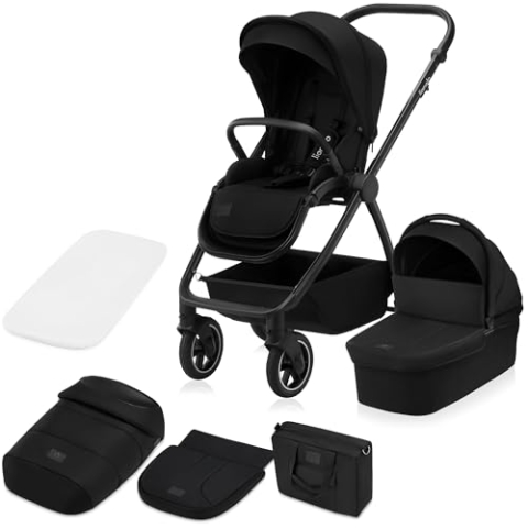 LIONELO MERIL 2-in-1 Buggy Kinderwagen 0-48 Monate bis 22 kg, XXL-Babywanne bis 9 kg, große 360°-Geländeräder, Verstellen der Rückenlehne bis zur Liegeposition, Vollfederung, XXL-Verdeck