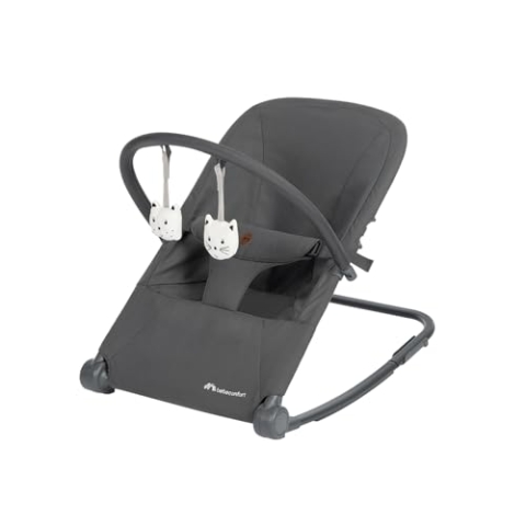 Bebeconfort Aster, Babywippe, 0–2 Jahre, Leichtgewicht (2,7 kg), ultra-kompakt zusammenklappbar, verstellbare Rückenlehne, Polsterkissen, abnehmbarer Spielbogen, 3-Punkt-Gurt, Tinted Graphite
