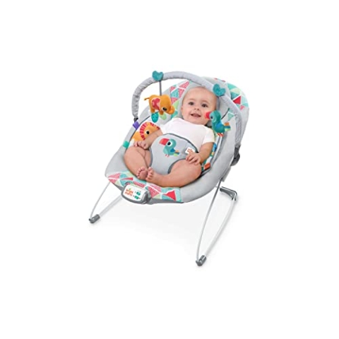 Bright Starts, vibrierende Babywippe Babyschaukel, Toucan Tango mit 7 Melodien, automatischer Abschaltfunktion, 3 Spielzeugen und abnehmbarem Spielbogen