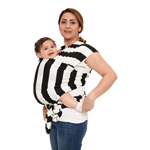 Baby Garden Babytragetuch für Neugeborene bis 18 kg - elastisches Tragetuch - Ergonomisches Tragen - Schwarz - weiß - inklusive Aufbewahrungstasche