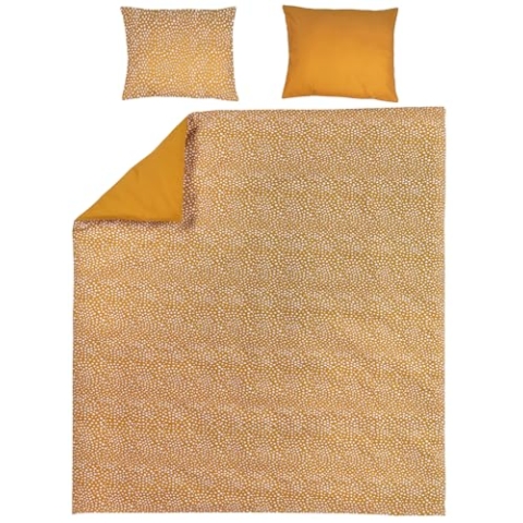 Meyco Home Cheetah/Uni Bettwäsche Doppelbett (Baumwolle, atmungsaktives Material, einfache Pflege, praktischer Einschlagstreifen, Maße: 200 x 200/220 cm), Honig Gold