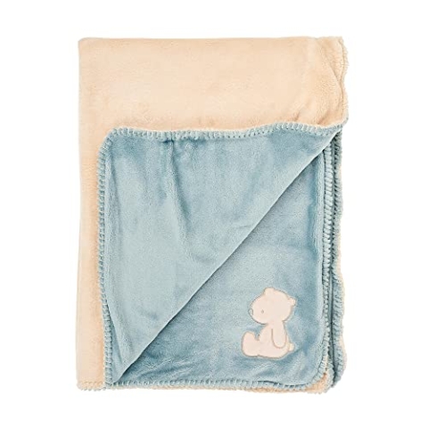 Nattou Schmusedecke Supersoft aus Polyester/Flanell, Bär Jules, 100 x 75 cm, Romeo, Jules und Sally, Hellblau/Beige