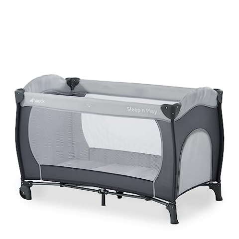 hauck Kinderreisebett Sleep N Play Go Plus mit Transporttasche, Rädern, Schlupf zum Spielen, Klein Zusammenklappbar, Baby Reisebett Kleinkind ab Geburt bis 15 kg (Stone)