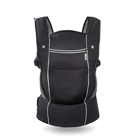 hauck Close to me ergonomische Babytrage, inkl. Neugeborenen Einsatz, Sitzerhöhung und Stauraum, Atmungsaktiv, gepolsterter Hüft Gurt, ab Geburt bis zu 12 kg (Schwarz)
