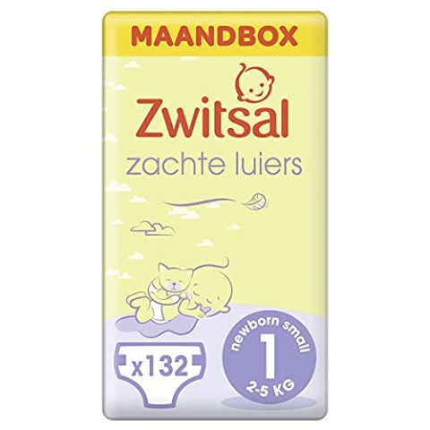 Zwitsal Windeln Newborn Small Größe 1 (2-5 kg), mit bequemer und weicher Passform - 3 x 44-132 Windeln