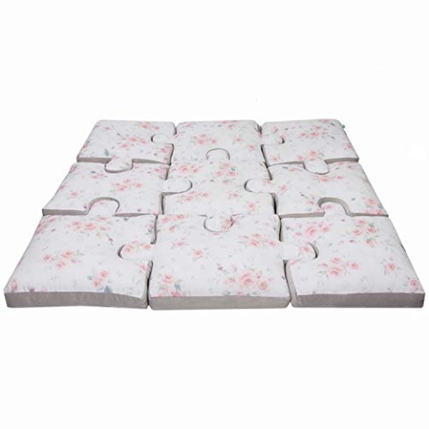 LULANDO Spielmatte Puzzle aus der Serie Art Collection, 145 cm x 145 cm x 9 cm (+/- 2 cm), im Set 9 Kissen, hohe Materialqualität, 100% Baumwolle (Roses)