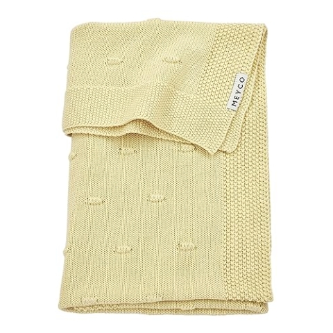 Meyco Baby Knots Babydecke, gestrickte Wiegedecke (aus 100% weicher Baumwolle, vielseitig einsetzbar, einfache Pflege, atmungsaktiv, Größe: 100 x 150 cm), Gelb