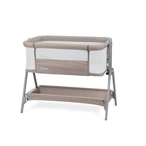 MOMI FIBI 3-in-1 Schlaf-, Reise- und Beistellbett für Kinder von Geburt an, mit Matratze, 6-stufig höhenverstellbar, Ablage für Babysachen, 4 Stellfüße, mit Sichtfenster aus Netzstoff Beige
