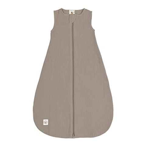 LÄSSIG Baby Sommerschlafsack ohne Ärmel Muslin Baumwolle GOTS zertifiziert unisex/Muslin Sleeping Bag taupe, Größe 74/80 7-12 Monate
