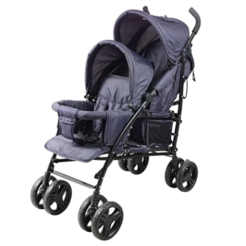 Bambisol Kinderwagen mit Doppelstock, kompakt, Regenschutz inklusive, Marineblau