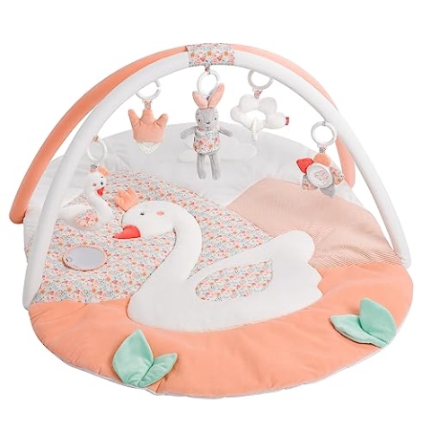 Fehn 3-D-Activity-Decke Spielbogen Schwanensee – Krabbeldecke mit 5 abnehmbaren Spielzeugen zum Greifen – Spieldecke für Babys und Kinder ab 0+ Monaten – Krabbelmatte als Geschenk zur Geburt