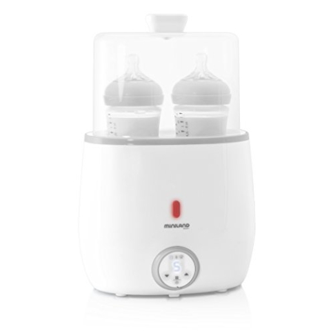 Miniland Baby Flaschenwärmer und Sterilisator für 2 Flaschen oder Breigläser, Auftaufunktion, ideal für Muttermilch