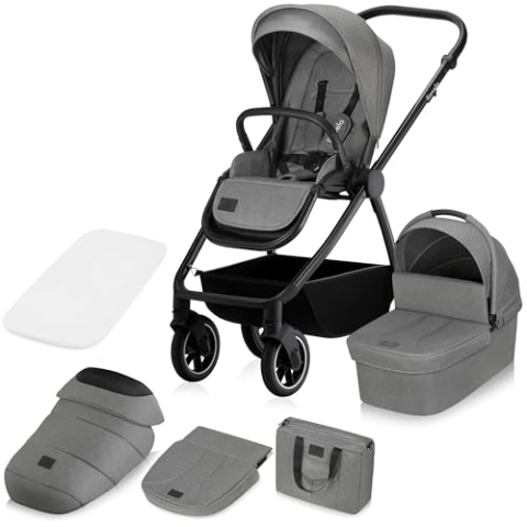 LIONELO MERIL 2-in-1 Buggy Kinderwagen 0-48 Monate bis 22 kg, XXL-Babywanne bis 9 kg, große 360°-Geländeräder, Verstellen der Rückenlehne bis zur Liegeposition, Vollfederung, XXL-Verdeck