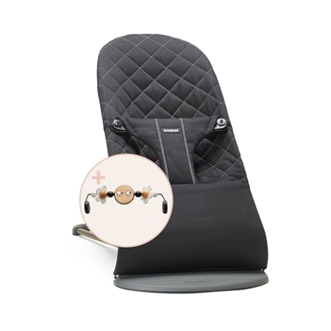 BabyBjörn Babywippe Bliss, Gewebt, Klassische Steppung, Schwarz, inklusive Spielzeug, Fröhliche Augen Schwarz & Weiß