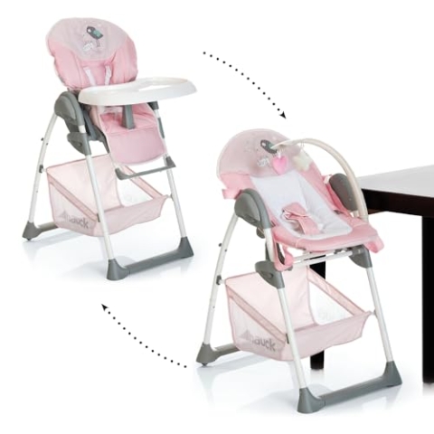 hauck Hochstuhl Sit N Relax mit Babyliege und Sitz für Kleinkinder, ab Geburt bis 15 kg, höhenverstellbarem Gestell mit Rollen und Korb, Essbrett, Klappbar (Birdie)