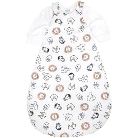 Meyco Baby Animal Schlafsack 2-teilig, gefüttert (aus 100% Baumwolle, mit Rundum-Reißverschluss, hautfreundlich, Faltenresistent, Größe: 80/86), Mehrfarbig