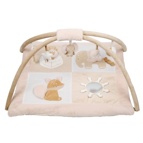 Nattou Krabbeldecke mit Spielbogen und verschiedenen Aktivitäten, Aus Polyester, Ca. 80 cm, Rechteckig, Flo, Oli & Ernest, Flo Beige