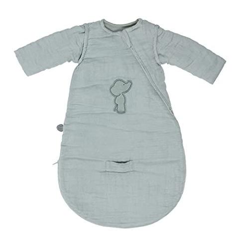 Nattou Babyschlafsack für Herbst und Winter aus 100 % Baumwolle (Musselin), Abnehmbare Ärmel, TOG 2, Ca. 70 cm, Luna und Axel, Grün