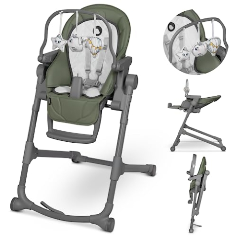 LIONELO Cora Plus 2 in 1 Kinderhochstuhl 6-36 Monate/15 kg, Klappbarer Kinderhochstuhl mit Liegefunktion bis 9 kg, Höheneinstellung, Spielbogen