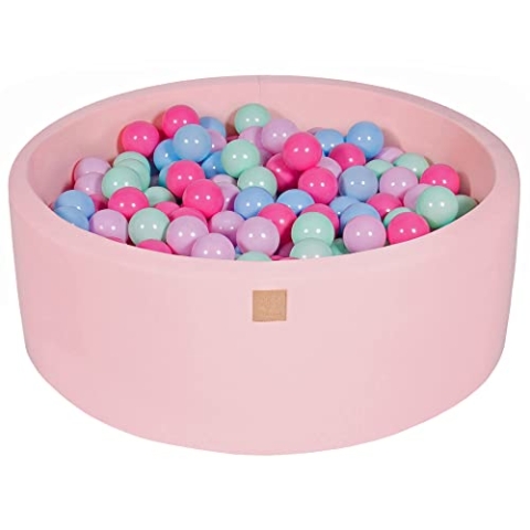 MEOWBABY Bällebad Baby - Rund 90x30cm Ball Pit für Kinder ab 1 Jahr mit 200 Bälle - Weiches & Sicheres Bällepool, Cotton, Hellrosa