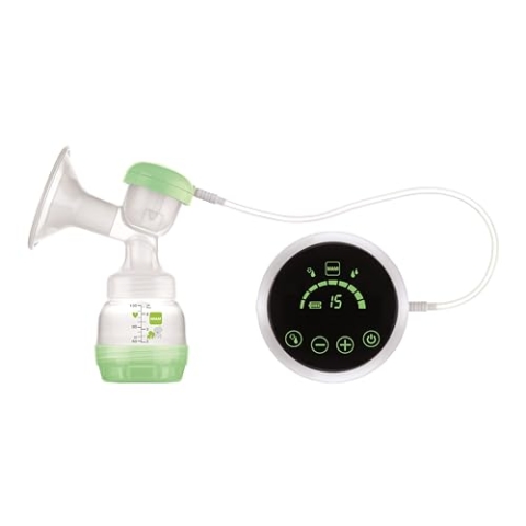 MAM Elektrische und manuelle 2-in-1-Milchpumpe, einfache und entspannte Handhabung, direkte Entnahme an der Flasche oder Konservierungsbehälter, Stimulation und Entnahme, digitales Display,