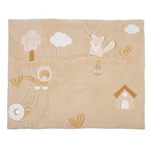 Nattou Krabbeldecke mit verschiedenen Aktivitäten, Aus Polyester, Löwe, Rechteckig, Ca. 100 cm, Flo, Oli & Ernest, Ernest Hellbraun