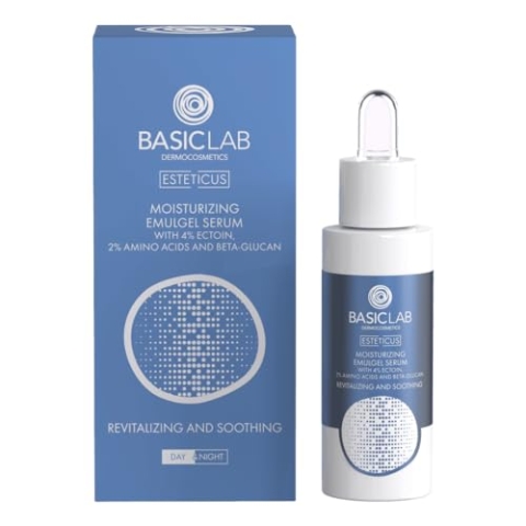 BasicLab Dermocosmetics Feuchtigkeitsspendendes Gesichtsserum mit Ektoin | 30 ml | Emu-Gel, Gel-Gesichtsserum für Frauen und Männer, geeignet für Tag & Nacht, spendet Feuchtigkeit