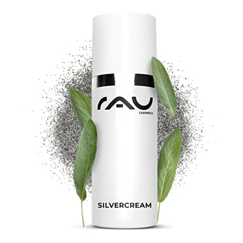 RAU Cosmetics® Silbercreme mit kolloidalem Silber [GEGEN UNREINE HAUT] - inkl. praktischem Dosieraufsatz - Silvercream 50ml bei Akne - Anti Pickel Creme mit Zink & Salicylsäure (für alle Hauttypen)