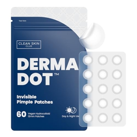 CLEAN SKIN CLUB 60 unsichtbare vegane Pickelpflaster,Derma Dot Hydrokolloid zum Abdecken von Pickeln, Akne, Mitessern, Hautunreinheiten, absorbierende Gesichtsabdeckungsaufkleber,Hautpflegebehandlung.