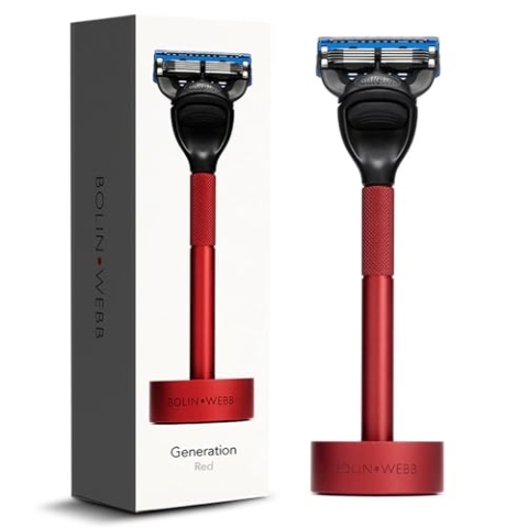 Bolin Webb Generation Rasierer und Ständer in Rot Ausgestattet mit Gillette Fusion5 Klinge Luxuriöser Rasierer für Männer