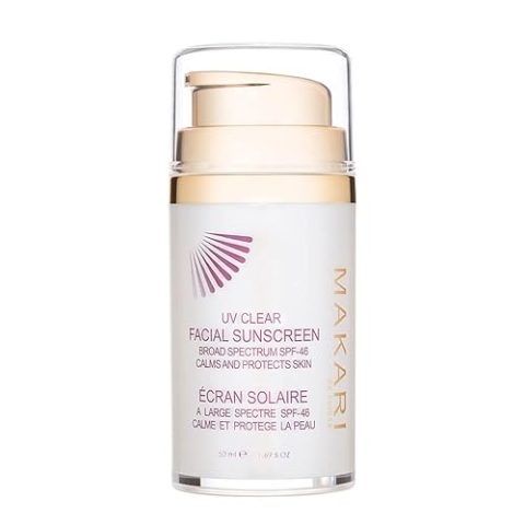 Makari UV-Klarer Gesichts-Sonnenschutz, breites Spektrum LSF 46, 50 ml. Sonnenschutz für Gesicht und Hals, schützt vor schädlichen UVB- und UVA-Strahlen, ölfreie Formel für alle Hauttypen