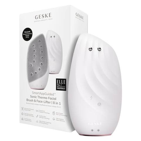 GESKE | SmartAppGuided™ Sonic Thermo Facial Brush & Face-Lifter | 8 in 1 | Hautreinigung & gegen Falten | elektrische Reinigungsbürste aus Silikon | Gesichtsmassagegerät | Cleansing & Anti Aging