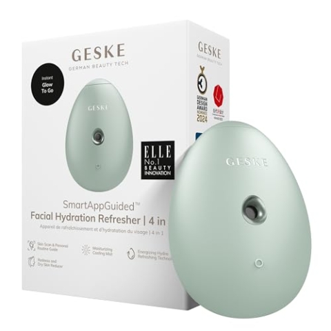 GESKE | SmartAppGuided™ Facial Hydration Refresher | 4 in 1 | Wasserzerstäuber | Gesichtsdampfer | Wasserspray | Face Mister | Gesichtsreinigungsgerät | Sprühnebler | Kosmetik | natürlicher Glow
