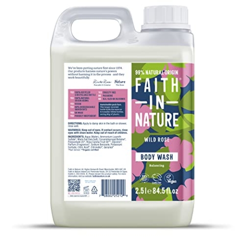 Faith In Nature Natural Wild Rose Body Wash, Restoring, Vegan & Cruelty Free, No SLS or Parabens, 2.5L