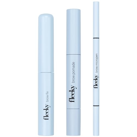 fleeky Augenbrauen-Set Brow Fix, Pomade & Micropen 3in1 - Perfekte Form Schattierung Füllung & Definition für natürliche wischfeste Ergebnisse (brown)