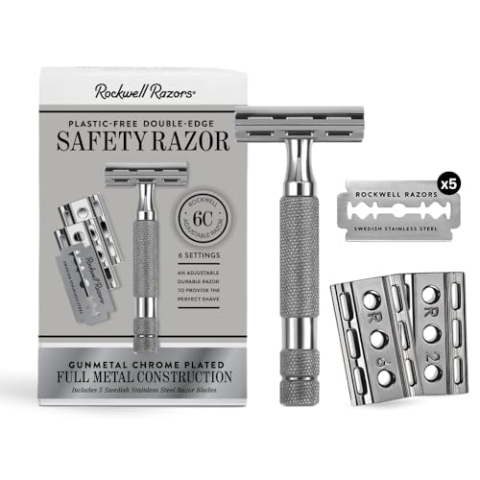 Rockwell Razors 6C Adjustable Double Edge Safety Razor in Gunmetal + 5 Swedish Stainless Steel Razor Blades