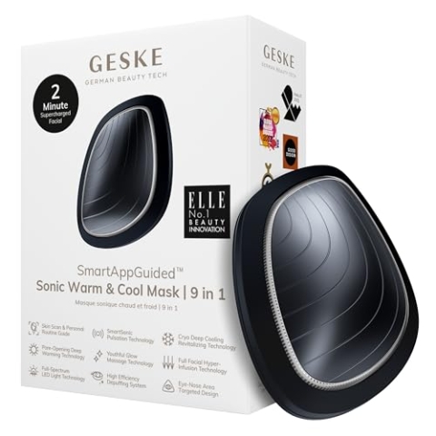 GESKE | SmartAppGuided™ Sonic Warm & Cool Mask | 9 in 1 | Beauty LED-Gesichtsmaske | Voll-LED-Spektrum und Rotlichttherapie | Wärme | Kühlung | Erhöhte Gesichtspflege-Aufnahme | Gesichtsmassagegerät