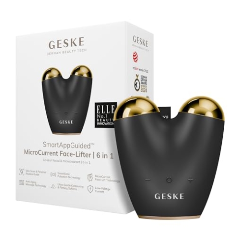 GESKE | SmartAppGuided™ MicroCurrent Face-Lifter | 6 in 1 | Facial Lifting | Gesicht- & Jawline Trainer | Gesichtsstraffung | Anti Aging Device | Mikrostrom gegen Falten | Doppelkinnentferner