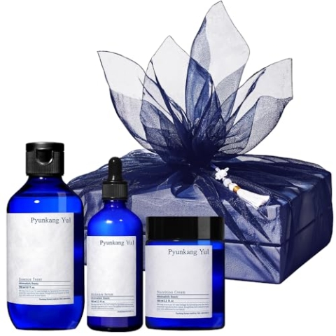 [PKY] Pyunkang Yul Basis Hautpflege Geschenkset, Hochkonzentrierter Essence Toner, Feuchtigkeitsspendendes Serum und Gesichtspflege mit Reichhaltiger Nährung (3-teiliges Set)