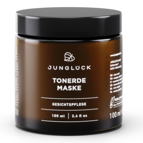 JUNGLÜCK Tonerde Maske - Vegan | Natürliche Gesichtsmaske zur Reinigung und Pflege bei unreiner Haut | Befreit von Hautschüppchen | Gesichtsreinigung mit BIO Weidenrinden-Extrakt