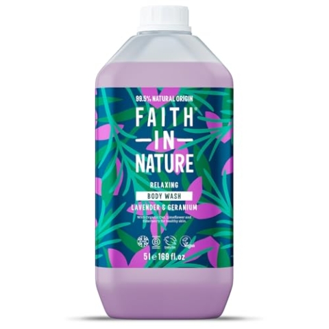 Faith In Nature Natural Lavender & Geranium Body Wash, Nourishing, Vegan & Cruelty Free, No SLS or Parabens, 5L Refill Pack