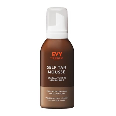 EVY Selbstbräuner Mousse für Gesicht und Körper - mittlere/dunkle langanhaltende natürliche Bräune - feuchtigkeitsspendend, parfümfrei, vegan