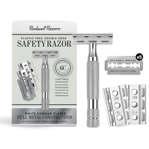 Rockwell Razors Rasierhobel, doppelseitig, verstellbar 6C, weiß, Chrom Weiß/Chrom