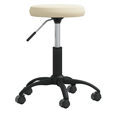 vidaXL Massagehocker mit Rollen Drehbar Höhenverstellbar Rollhocker Arbeitshocker Salon Beauty Hocker Drehhocker Praxishocker Samt Creme