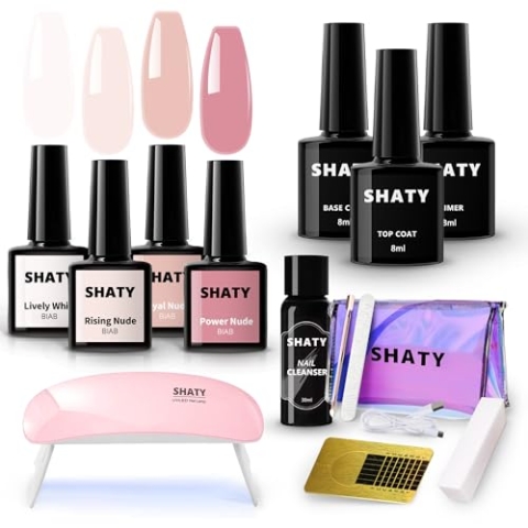 SHATY® BIAB Starter Pack - Nude Romance with SHATY) - Builder In A Bottle - BIAB Nail Polish - BIAB Set - Nail Cleanser, 36W Lampe, Instruction Video (ENG) & Manual