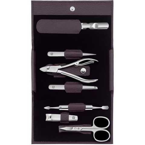 ZWILLING Maniküreset (7 Teilig, Pediküreset, Reise Etui Set, Nagelpflege, Echtleder), Edelstahl Poliert, Lila