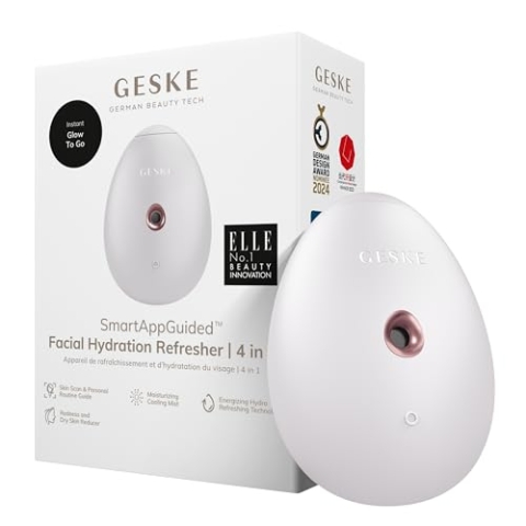GESKE | SmartAppGuided™ Facial Hydration Refresher | 4 in 1 | Wasserzerstäuber | Gesichtsdampfer | Wasserspray | Face Mister | Gesichtsreinigungsgerät | Sprühnebler | Kosmetik | natürlicher Glow